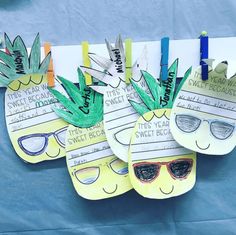 three pieces of paper with sunglasses and pineapples on them