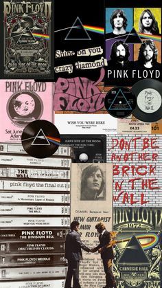 the pink floyd album covers are shown in this collage with different colors and sizes