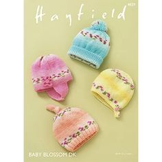 three knitted hats and mittens are shown on the cover of an adult sized book