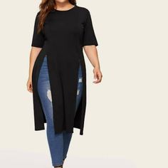 Shein Plus Women Split Longline Shirt New With Tag, Never Worn. #Tds345p Plus Size Shirt Dress, Classy Blouses, Plus Size Tees, Trendy Plus Size Clothing, Plus Size Kleidung, Tee Outfit, Plus Size Shirts, Kentucky Derby, Trendy Plus Size