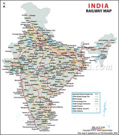 the india railway map is shown with all major roads and their names in red, blue,