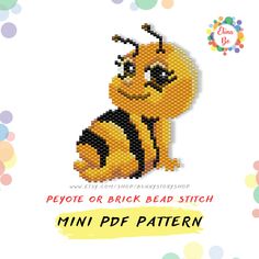 a cross stitch pattern of a yellow and black bee sitting on top of a white background