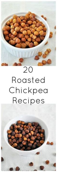 roasted chickpea in a white bowl with text overlay that reads 20 roasted chickpea recipes