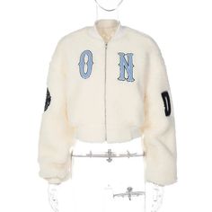 Tavimart Loose Letter Embroidered White Fleece Oversized Cropped Jacket for Women Winter Vintage Casual Zipper Coats Streetwear Hooded Outerwear With Letter Embroidery For Winter, Oversized Long Sleeve Varsity Jacket For Winter, Winter White Outerwear With Letter Embroidery, White Letter Embroidery Outerwear For Winter, Fall Outerwear With Letter Embroidery, Winter Long Sleeve Outerwear With Letter Embroidery, Winter Outerwear With Letter Embroidery And Long Sleeves, White Varsity Jacket With Stand Collar For Fall, White Stand Collar Outerwear For College