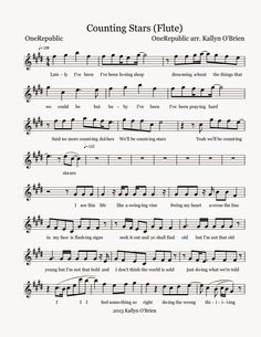 sheet music with the words counting stars flute