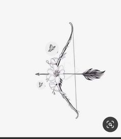 an arrow and some flowers on a white background with the word love written below it