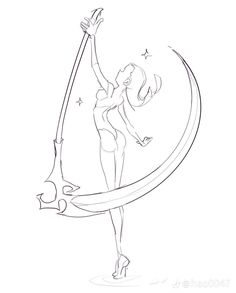 a drawing of a woman dancing on the moon