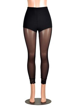 Black Sheer Stretch Leggings, Black Sheer Tight Leggings, Tight Black Sheer Leggings, Fitted Sheer Black Leggings, Trendy Stretch Sheer Bottoms, High-cut Leg Stretch Leggings For Night Out, Stretch High-cut Leggings For Night Out, Under Shorts, Stretch Mesh Fabric