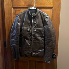 Vintage 60s/70s Brooks Leathers Brown Leather Jacket Size 32 New With Tags I Was The Only Person To Wear It(Was Too Small) In Beautiful Condition Size - 32 Fits Like An Xs Pit To Pit Is 18 Shoulder To Shoulder Is 16.5 Shoulder To Hem Is 25 60s Leather Jacket, Bleached Denim Jacket, Black Quarter Zip, Levis Jean Jacket, Coats Vintage, Navy Blue Jacket, Army Green Jacket, Nike Fleece, Only Jeans