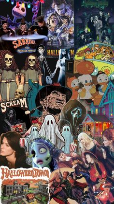 a collage of halloween images and characters