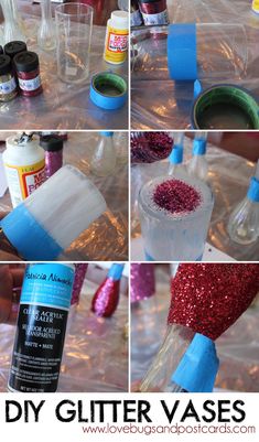 the process for making glitter vases is shown