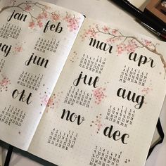 an open planner with the words may, june, and november written in cursive writing