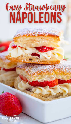 three strawberry shortcakes stacked on top of each other