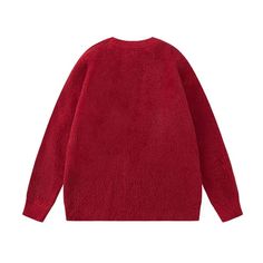 McRabbit Fleece Sweater – h0neybear Red Crew Neck Outerwear For Winter, Red Crew Neck Winter Outerwear, Red Winter Sweatshirt, Cozy Crew Neck Fleece Jacket For Winter, Cozy Crew Neck Fleece Jacket For Fall, Warm Red Sweater For Fall, Cozy Warm Red Outerwear, Casual Warm Red Sweater, Red Fleece Sweatshirt For Winter