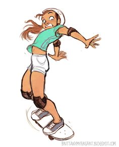 a drawing of a girl on a skateboard in the air with her arms outstretched