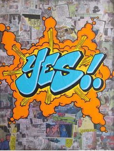 the word jels is written in blue and orange on top of newspaper clippings