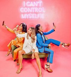 three women sitting on a couch with the words i can't control my self