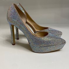 Nwot- Never Worn. Stunning And Sparkly Rhinestone Platform Stilettos. 5” Heel With 1 1/4” Platform. Some Rhinestones Are Missing From The Outer Left Shoe (As Shown) But Is Not Noticed From Afar. Formal Crystal Heels With Bling, Gianni Bini Shoes, Platform Stilettos, Rhinestone Heels, Gianni Bini, Shoes Women Heels, Shoes Heels, Women Shoes, Heels