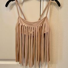 Fringe Halter Top Moda International Tan Faux Suede Never Worn Size Xs Chic Spring Fringe Crop Top, Chic Fringe Crop Top For Spring, Fitted Fringe Crop Top For Spring, Fringe Halter Top, Top Moda, Halter Top, Faux Suede, Womens Tops, Crop Tops