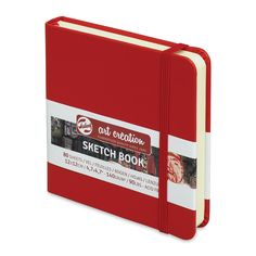 a red sketch book with white border