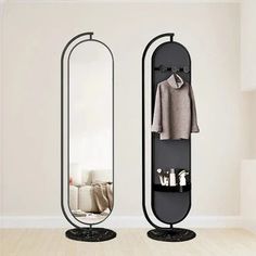 a mirror and coat rack in a room