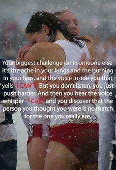 two women hugging each other in the snow with an inspirational quote about being strong and loving