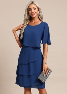 Blue Dresses With Side Zipper, Blue Knee-length Dresses With Side Zipper, Blue Summer Dress With Side Zipper, Half Sleeve, Half Sleeves, Shift Dress, Scoop Neck, Blue, Clothes