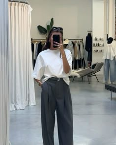 outfit inspo, pinterest inspo, pinterest photo, pinterest desthetic, summer vibes, fashion, hijab, hijabi, arab, dubai, ootd, ootd inspo, outfit. fall outfit, snow, winter, winter outfit, aesthetic, girl, dump Wide Leg Tailored Pants Outfit Winter, Tailored Pants Outfit Women, White T Shirt Aesthetic Outfit, Charcoal Trousers Outfit, Grey Trousers Outfit Summer, Tshirt Professional Outfit, Gray Pants White Shirt Outfit Women, Wide Leg Trousers Outfit Spring, Summer Job Outfits Casual