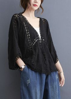 Plus Size Black V Neck Cardigans Batwing Sleeve Casual Summer Cardigan, Summer Casual Cardigan, Oversized Black V-neck Cardigan, Oversized Black Sweater For Spring, Spring Oversized Black Sweater, Spring V-neck Cardigan For Layering, Black V-neck Sweater For Layering, Black V-neck Outerwear For Layering, Black V-neck Sweater For Summer