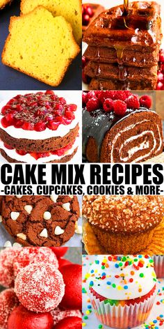 various cakes, cupcakes, cookies and more are featured in this collage