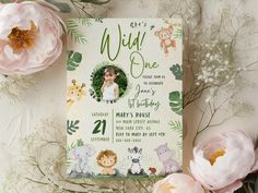 Wild One 1st Birthday, 1st Birthday Invitation Template, Safari Animals Birthday, Photo Area, Invite Card, Toddler Parties, Edit Template, 1st Birthday Invitation, Template Png