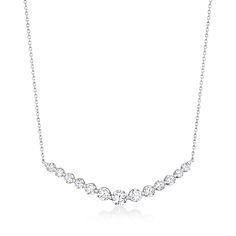 Ross-Simons - 2.70 ct. t. w. Cubic Zirconia Curved Bar Necklace in Sterling Silver. 16". Get the same brilliant look of diamonds at a price that will dazzle you. This necklace graduates 2.70 ct. t. w. of CZs on a curved bar of sterling silver. Stationed on a cable chain with a 2" extender and a lobster clasp. CZ curved bar necklace. CZ weights are diamond equivalents. Classic Diamond Necklace With Sparkling Stones For Anniversary, Curved Bar Necklace, Diamond Tennis Necklace, 16 Inch Necklace, Curved Bar, Detailed Necklace, Circle Pendant Necklace, Clear Stone, Station Necklace