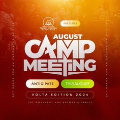 an event poster with the words camp meeting in white and red on a red background