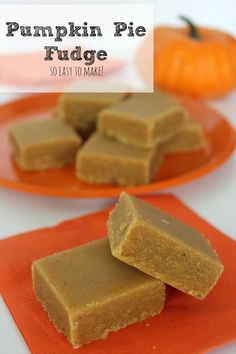 pumpkin pie fudge on an orange plate