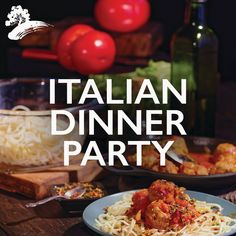 an italian dinner party with spaghetti and meat