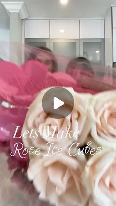 pink roses sitting in front of a mirror with the words let's make rose ice cubes