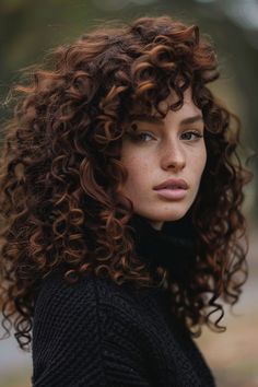 #curly  #hairstyles #hair Honey Brunette Curly Hair, Auburn Brown Hair Curly, Red Lowlights In Brown Hair Curly, Fall Color For Curly Hair, Hair Colors For Biracial Women, Curly Chestnut Hair, Chocolate Curly Hair Highlights, Curly Hair Chestnut Brown, Curly Cowboy Copper