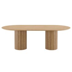 an oval wooden table with two columns on each side