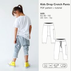 SEWING PATTERN: KIDS DROP CROTCH PANTS\n\nThese cool and casual pants are very quick to make and perfect for any level of sewing.\nThe pattern is designed with a dropped crotch that gives your child lots of mobility; it has an extra-width waistband that makes Drop Crotch Pants Pattern, Baby Harem Pants Pattern, Oversize Sweater Pattern, Boys Harem Pants, Girls Harem Pants, Harem Pants Pattern, Baby Harem Pants, Loose Fit Pants, Boy Sewing