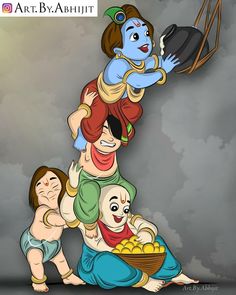 an image of the hindu god being carried by two children