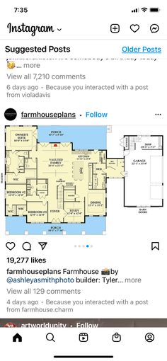 the floor plan for this house is shown in two different colors and sizes, with an additional