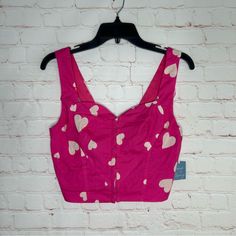 Buy With Confidence! New With Tags Crop Top With Ribbed Stretch Back. Size Small. Please See Pictures As Part Of Description 97% Cotton 3% Spandex Measures 17-19” Armpit To Armpit, 16” Long Bundle Items For A Discount! Pink Heart Print Sleeveless Tops, Fitted Summer Top With Heart Print, Fitted Heart Print Top For Summer, Fitted Sleeveless Top With Heart Print, Cute Sleeveless Tops With Heart Print, Heart Print Sleeveless Tops For Summer, Cute Fitted Sleeveless Crop Top, Cute Sleeveless Crop Top, Summer Cotton Top With Sweetheart Neckline