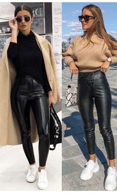 Outfits Pantalon Piel, Pantalon Piel Outfits, Outfit Pantalon Piel, Leggins Outfits Winter, Outfits Con Jeans Y Tenis, Leggins Outfit, Winter Business Outfits, Outfits Leggins, Outfits Con Jeans