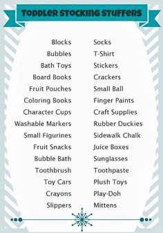 a list of christmas stocking stuff for toddlers to use in the holiday season