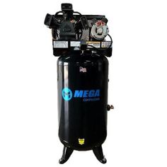 a black air compressor with the words mega on it