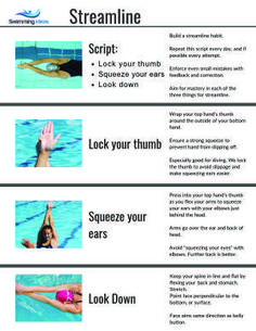 the instructions for how to swim in a swimming pool with pictures on each side of it