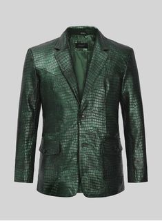 Enable your fashion status and stand out as a true trendsetter with our Croc Metallic Green Western Leather Blazer. This exquisite piece exudes elegance and style, ensuring you become the most charming presence in any room. Craft a truly remarkable ensemble with our leather blazer, destined to become a standout couture piece in your wardrobe. #studiosuits #mensstylepage #leatherdesign #leatherblazer #mensfashion #croc metallicgreenleather #leatherwork #leatherforever #mensfashionapparel #ootd Elegant Green Evening Blazer, Green Luxury Blazer For Formal Occasions, Luxury Green Formal Blazer, Elegant Formal Blazer With Leather Lining, Classic Leather Party Blazer, Elegant Leather Blazer With Leather Lining, Classic Leather Blazer For Party, Elegant Leather Evening Blazer, Elegant Leather Blazer For Evening