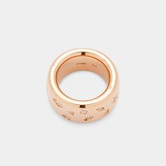 ICONICA maxi ring by Pomellato. Polished 18-karat rose gold band. White diamonds in mixed settings. 0.79 total diamond carat weight. Made in Italy. Rose Ring, Rose Gold Band, Diamond Carat, Gold Band, White Diamonds, Diamond White, Tops Designs, In Italy, Diamonds