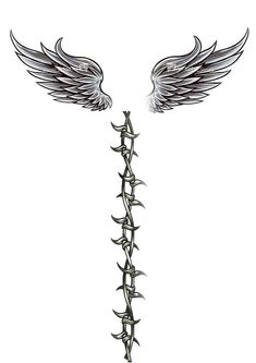 an artistic drawing of two wings with spikes on the bottom and one in the middle