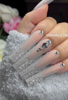 Grey Christmas Nails, Elite Nails, Gelish Nails, Winter Nails Acrylic, Gray Nails, Sassy Nails, Christmas Nails Acrylic, French Tip Acrylic Nails, Crystal Nails